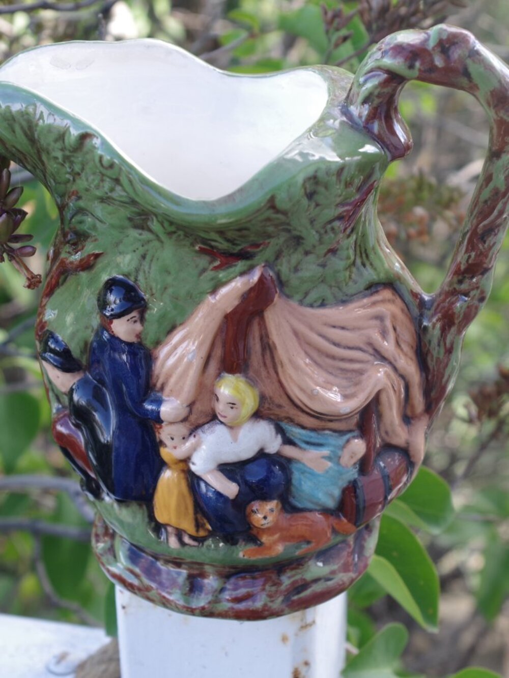 Vintage Burleigh Ware Pitcher Features A "Runaway Marriage" Figure Design